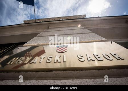 Zagreb Altstadt, Regierung und parlamentsgebäude, Hauptplatz, Markt. Stockfoto