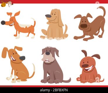 Cartoon Illustration von Cute Dogs oder Welpen Haustier Tier Charaktere Set Stock Vektor