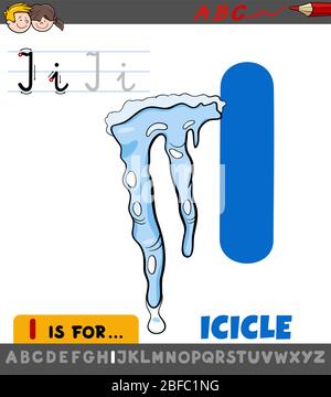 Pädagogische Cartoon Illustration des Briefes I aus Alphabet mit Eiszapfen für Kinder Stock Vektor