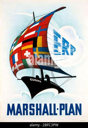 1950 ca., DEUTSCHLAND: Deutsche Metallplakette Post war Propaganda Europäische Zusammenarbeit für den MARSHALLPLAN . Der Marshall-Plan aka E.R.P. ( offiziell das Europäische Konjunkturprogramm, ERP ) war das große Wirtschaftsprogramm der Vereinigten Staaten von 1947–1951, um die Länder Europas wieder aufzubauen und eine stärkere wirtschaftliche Grundlage zu schaffen. Die Initiative wurde nach dem Generalsekretär George Catlett Marshall ( 1880 – 1959 ) benannt. - PIANO MARSHALL - BANDIERA - FLAGGE - PROPAGANDA POLITICA - ILLUSTRATION - ILLUSTRAZIONE - FOTOSTORICHE - GESCHICHTE - RICOSTRUZIONE DALLA SECONDA POST GUERRA Stockfoto