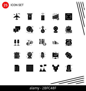 Modernes Set von 25 Solid Glyphs Pictograph der Technologie, Elektronik, Steuerung, Geräte, Diagramm editierbare Vektor Design-Elemente Stock Vektor