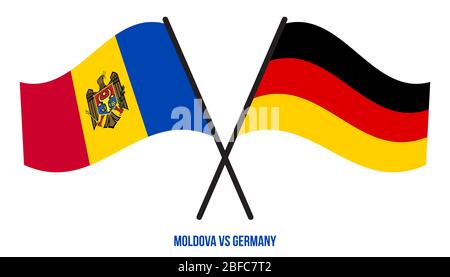 Moldawien und Deutschland Flaggen gekreuzt und winken Flat Style. Offizieller Anteil. Richtige Farben Stockfoto
