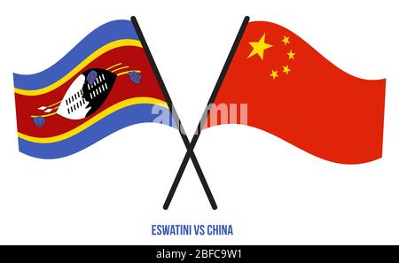 Eswatini und China Flaggen gekreuzt und winken Flat Style. Offizieller Anteil. Richtige Farben. Stockfoto