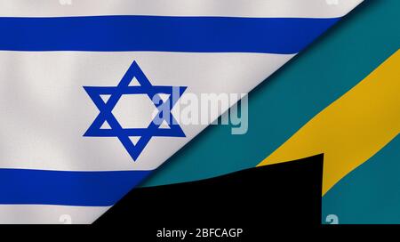 Zwei Staaten Flaggen von Israel und Bahamas. Qualitativ hochwertiger Hintergrund. 3d-Darstellung Stockfoto