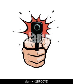 Waffe in der Hand. Shooter Cartoon Vektor-Illustration Stock Vektor