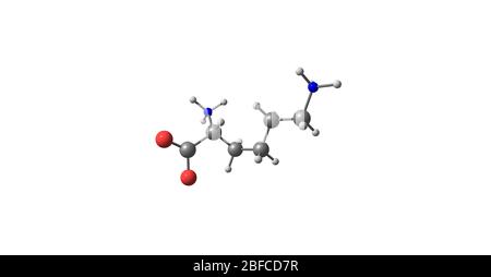 Lysin ist eine essentielle Aminosäure, Lysin ist eine Basis, ebenso Arginin und Histidin. Stockfoto