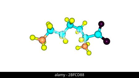 Lysin ist eine essentielle Aminosäure, Lysin ist eine Basis, ebenso Arginin und Histidin. Stockfoto