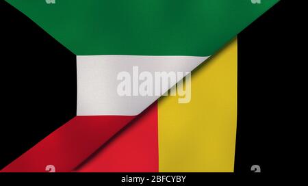 Zwei Staaten Flaggen von Kuwait und Belgien. Qualitativ hochwertiger Hintergrund. 3d-Darstellung Stockfoto