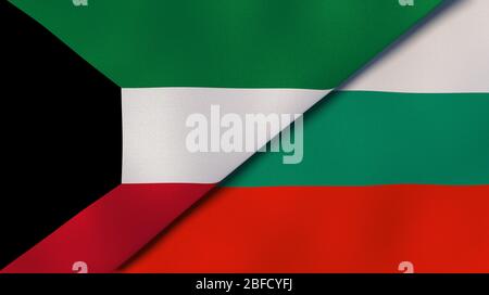 Zwei Staaten Flaggen von Kuwait und Bulgarien. Qualitativ hochwertiger Hintergrund. 3d-Darstellung Stockfoto