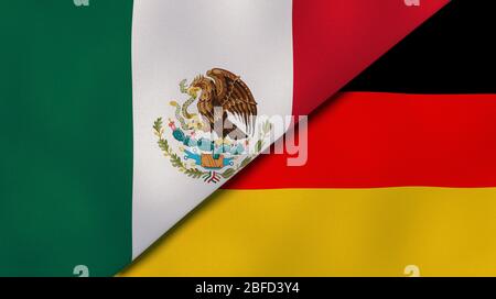 Zwei Staatsflaggen von Mexiko und Deutschland. Qualitativ hochwertiger Hintergrund. 3d-Darstellung Stockfoto