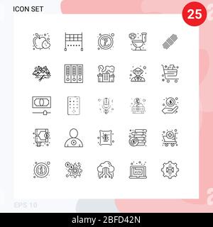 25 Universal Line Zeichen Symbole Berg, Pack, Frage, Seil, leben editierbar Vektor Design Elemente Stock Vektor