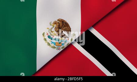 Zwei Staatsflaggen von Mexiko und Trinidad und Tobago. Qualitativ hochwertiger Hintergrund. 3d-Darstellung Stockfoto