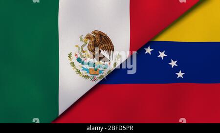 Zwei Staatsflaggen von Mexiko und Venezuela. Qualitativ hochwertiger Hintergrund. 3d-Darstellung Stockfoto