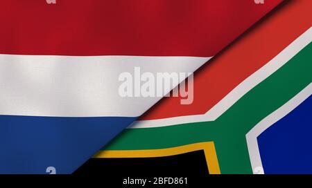 Zwei Staaten Flaggen der Niederlande und Südafrika. Qualitativ hochwertiger Hintergrund. 3d-Darstellung Stockfoto