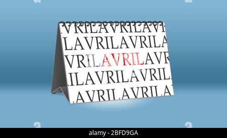 Ein Kalender für den Schreibtisch zeigt den französischen Monat Avril (April in englischer Sprache) Stockfoto