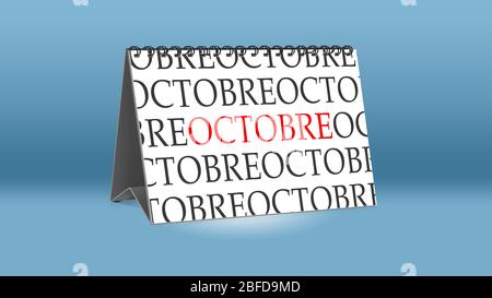 Ein Kalender für den Schreibtisch zeigt den französischen Monat Oktober (Oktober in englischer Sprache) Stockfoto