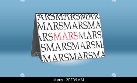 Ein Kalender für den Schreibtisch zeigt den französischen Monat Mars (März in englischer Sprache) Stockfoto