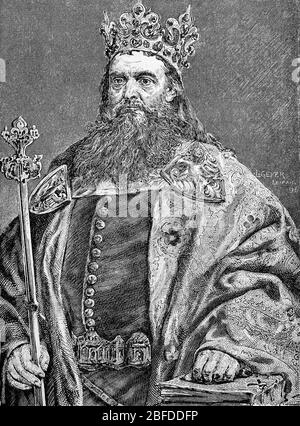Kasimir der große, Kazimierz III Wielki, Casimirus III Magnus, 30. April 1310 - 5. November 1370, war der jüngste Sohn von König Wladyslaw I. Ellenlang aus seiner Ehe mit Hedwig von Kalisch, Tochter von Boleslaw, Herzog von Großpolen, ab 1333 als Kasimir I., König von Polen / Kasimir der große, Kazimierz III Wielki, Casimirus III Magnus, 30. Bis 1310. April. November 1370, war der jüngste Sohn von König Wladyslaw I. Ellenlang aus seiner ehe mit Hedwig von Kalisch, Tochter von Boleslaw, Herzog von Großpolen, ab 1333 als Kasimir I., König von Polen, Historisch, historical, digital improved repro Stockfoto