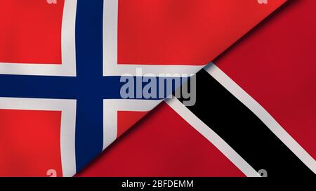 Zwei Staatsflaggen von Norwegen und Trinidad und Tobago. Qualitativ hochwertiger Hintergrund. 3d-Darstellung Stockfoto