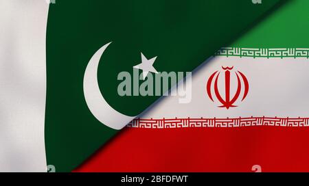 Zwei Staaten Flaggen von Pakistan und Iran. Qualitativ hochwertiger Hintergrund. 3d-Darstellung Stockfoto