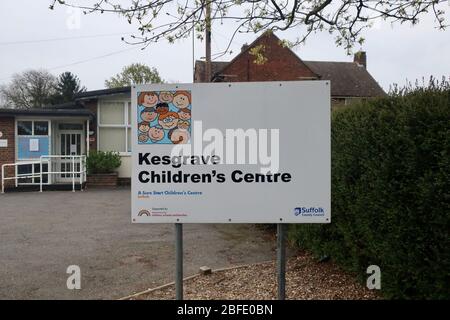 Kesgrave, Suffolk, Großbritannien - 18. April 2020: Kinderzentrum, Bell Lane. Stockfoto