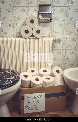 Bilder von Tagen der covid-19 Indoor-Toilette Stockfoto