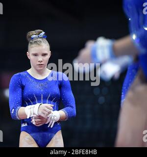jade carey (usa) während der Weltmeisterschaften im Kunstturnen, Turnen in stuttgart (dt.), Italien, Oktober 04 2019 Stockfoto