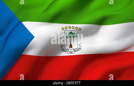 Flagge von Äquatorialguinea weht im Wind. Ganze Seite Äquatorialguineische Flugflagge. 3D-Darstellung. Stockfoto