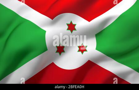 Flagge von Burundi weht im Wind. Ganzseitige Burundian-Flugflagge. 3D-Darstellung. Stockfoto