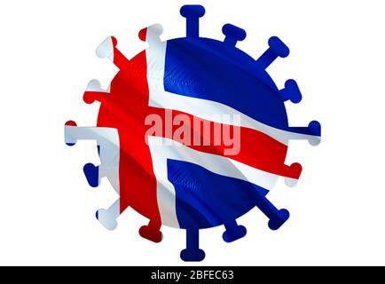 Coronavirus Symbol in Island. Neuartiges Coronavirus (2019-nCoV). Konzept der Quarantäne des Coronavirus. Coronavirus Gefahr und Infektion in Island Konzept. Stockfoto
