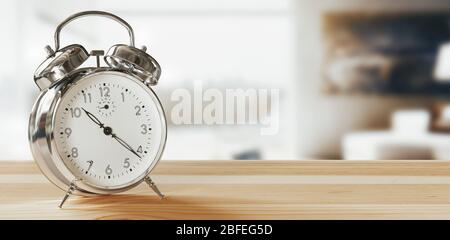 Wecker Nahaufnahme haben einen guten Tag, Hintergrund in der Morgensonne. 3d-Rendering Stockfoto