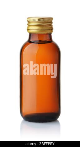 Vorderansicht der medizinischen Glasflasche isoliert auf weiß Stockfoto