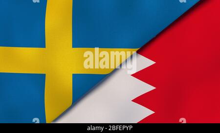 Zwei Staatsflaggen von Schweden und Bahrain. Qualitativ hochwertiger Hintergrund. 3d-Darstellung Stockfoto