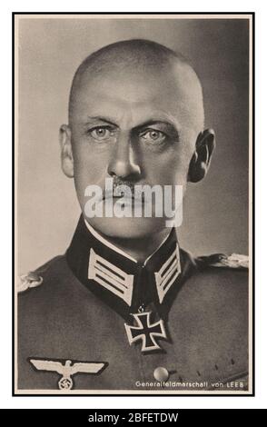 Wilhelm Josef Franz Ritter von Leeb (5. September 1876 – 29. April 1956) Deutscher Feldmarschall und Kriegsverbrecher im Zweiten Weltkrieg Leeb war ein hoch dekorierter Offizier im Ersten Weltkrieg und erhielt den Militärorden von Max Joseph, der ihm den Titel des Adels. In der Invasion von Frankreich kommandierte er die Armeegruppe C, die für den Durchbruch der Maginot-Linie verantwortlich war. Während der Operation Barbarossa – der Invasion der Sowjetunion – befehligte Leeb die Armeegruppe Nord, die durch die baltischen Staaten in Richtung Leningrad vormarschierte und die Stadt belagerte. Kriegsverbrechen wurden gegen die Bevölkerung begangen Stockfoto