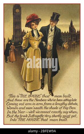 Poster aus dem 19. Jahrhundert zur Unterstützung von Frauenwahlrecht, um in die Houses of Parliament einzudringen London Großbritannien EINE Frauenwahlrecht war Anfang des 20. Jahrhunderts Mitglied militanter Frauenorganisationen, die unter dem Banner "Votes for Women" für das Wahlrecht bei öffentlichen Wahlen, das als Frauenwahlrecht bekannt ist, kämpften. Stockfoto