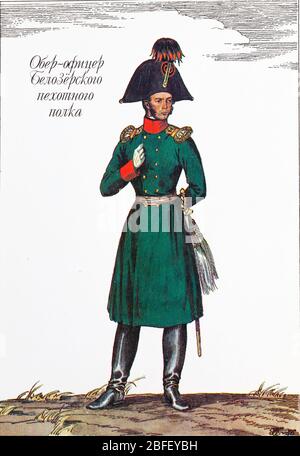 Kompanie Offizier der Belosersker Infanterie-Regiment, 1812, 19. Jahrhundert russische Armee Uniform, Russland Stockfoto