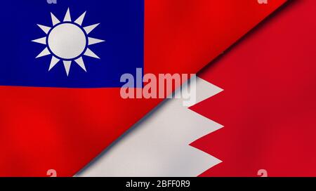 Zwei Staatsflaggen von Taiwan und Bahrain. Qualitativ hochwertiger Hintergrund. 3d-Darstellung Stockfoto