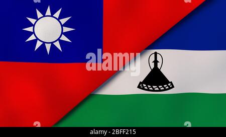 Zwei Staatsflaggen von Taiwan und Lesotho. Qualitativ hochwertiger Hintergrund. 3d-Darstellung Stockfoto