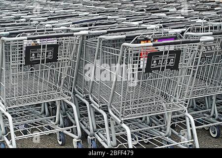 Dutzende Leerer Supermarkt Einkaufswagen Hinter Einem Stop Shop Im Bay Terrace Shopping Center In Bayside Queens New York City Stockfotografie Alamy