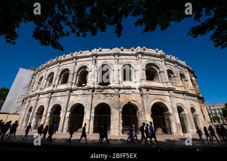Arena von Nîmes römisches Amphitheater in Nimes, Frankreich, Europa Stockfoto