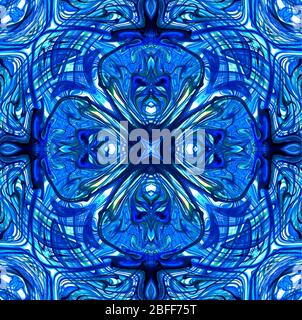 Mehrfarbige blaue Quadrat Kaleidoskop Muster, abstrakte Hintergrundillustration für Design Stockfoto