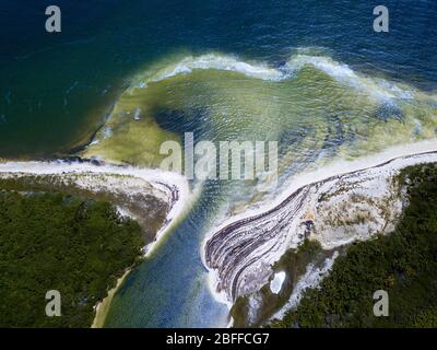 Luftaufnahme des Punta Allen Sian Ka'an Reservats, Yucatan Halbinsel, Mexiko. Boca Paila Brücke. In der Sprache der Maya-Völker, die einst lebten Stockfoto