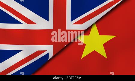 Zwei Staaten Flaggen von Großbritannien und Vietnam. Qualitativ hochwertiger Hintergrund. 3d-Darstellung Stockfoto