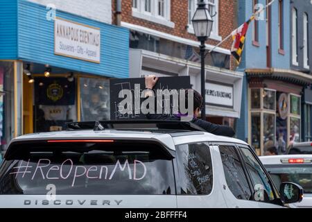 Demonstranten fordern die Eröffnung von Maryland nach vier Wochen Aufenthalt zu Hause Auftrag durch den Gouverneur des Bundesstaates. Stockfoto