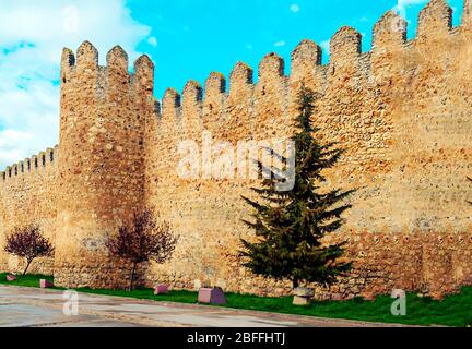 Mauer der Burg von Castilla y leon in Spanien an einem sonnigen Tag Stockfoto