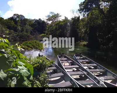Bootsfahrt (Floßfahrt) auf dem Sucuri Fluss, Bonito, Mato Grosso do Sul, Brasilien. Stockfoto