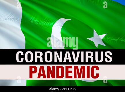 PANDEMIE des Coronavirus COVID-2019 auf pakistanischer Länderflagge. 3D-Rendering von Coronavirus-Bakterien. Pakistan Flagge Illustration in PANDEMIE en Stockfoto