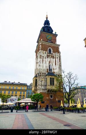 Rynek Glowny Rathaus Uhrturm Alte Hauptplatz Krakau Polen Europa EU Stockfoto