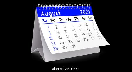 August 2021 - Tischkalender - 3D-Abbildung Stockfoto