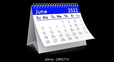 Juni 2022 - Tischkalender - 3D-Abbildung Stockfoto